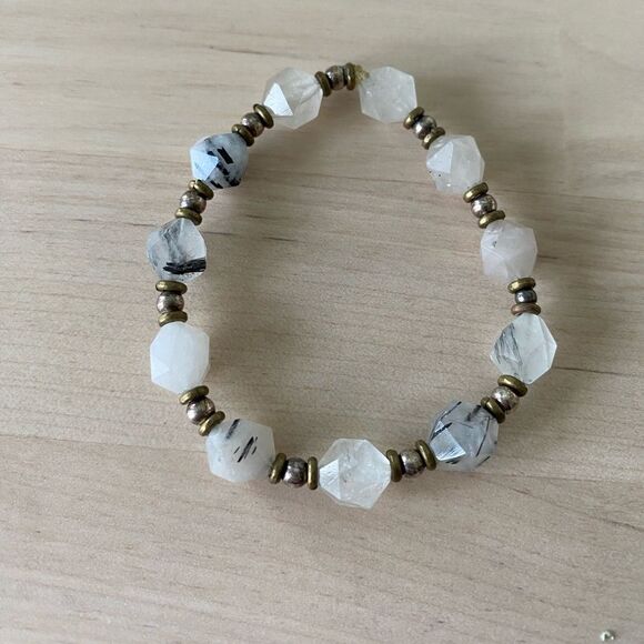 Quartz with Black Tourmaline Stone Bracelet - Picture 2 of 2